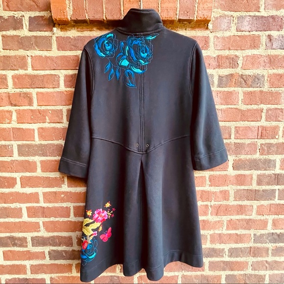 Johnny Was Black Coat with Blue and Red Floral Embroidery - Picture 9 of 9